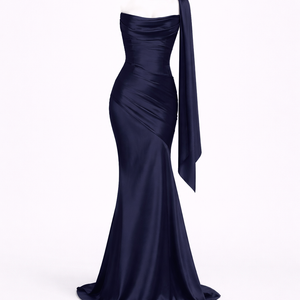 AZURA GOWN — Strapless Satin Mermaid with Flowing Tie