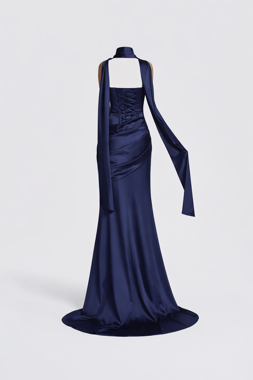 AZURA GOWN — Strapless Satin Mermaid with Flowing Tie
