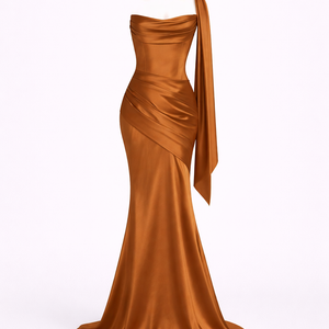 AZURA GOWN — Strapless Satin Mermaid with Flowing Tie