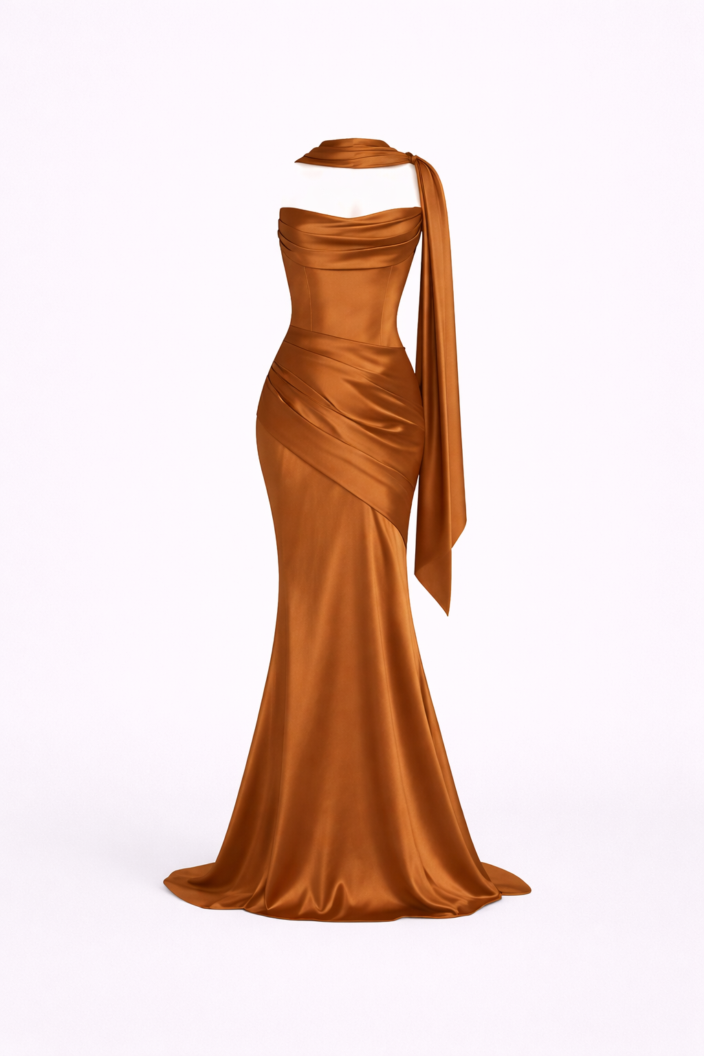 AZURA GOWN — Strapless Satin Mermaid with Flowing Tie