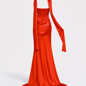 AZURA GOWN — Strapless Satin Mermaid with Flowing Tie