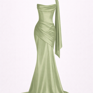 AZURA GOWN — Strapless Satin Mermaid with Flowing Tie