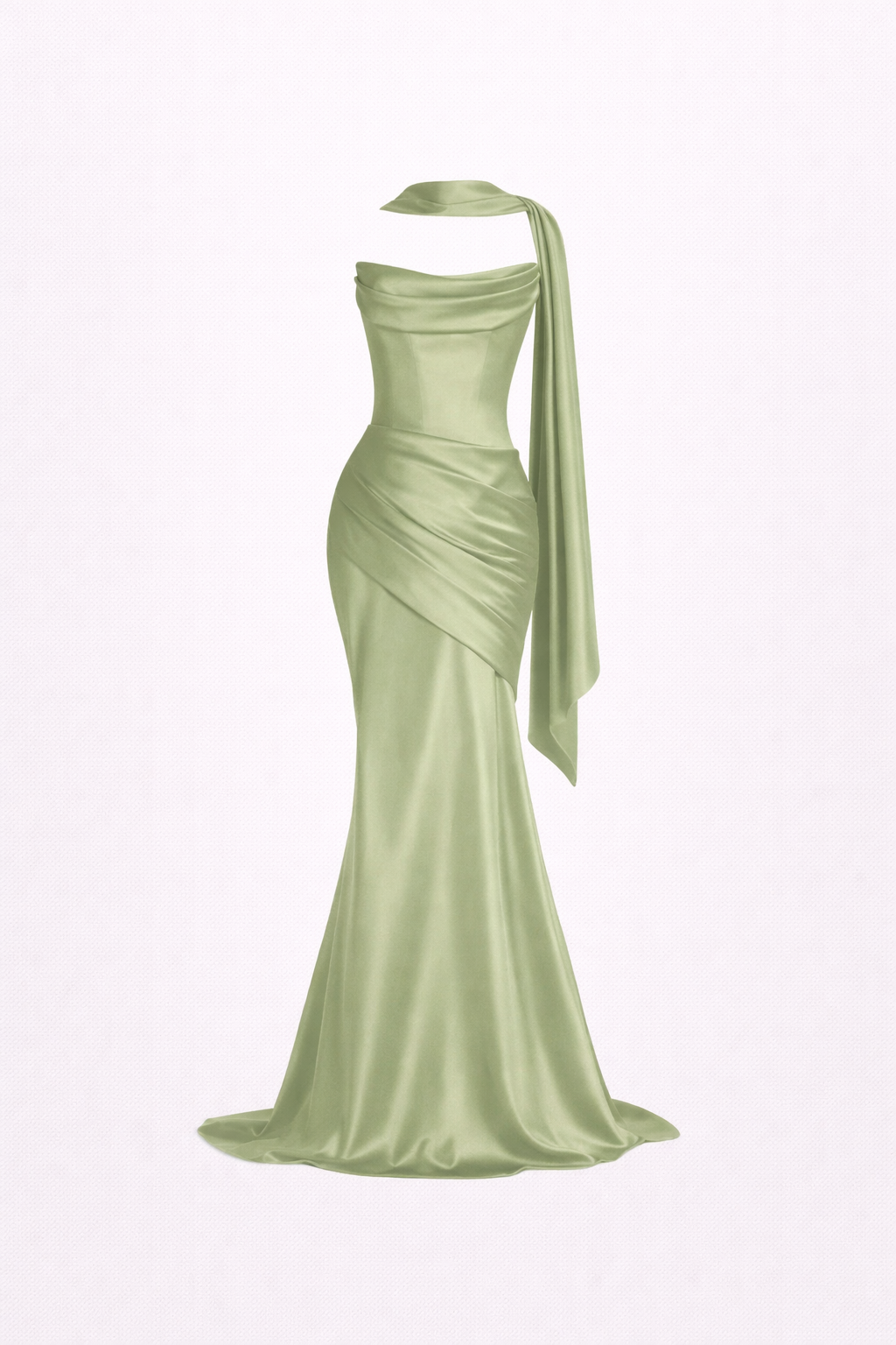 AZURA GOWN — Strapless Satin Mermaid with Flowing Tie