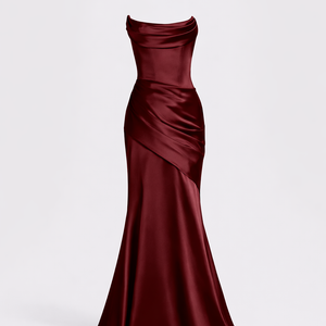 AZURA GOWN — Strapless Satin Mermaid with Flowing Tie