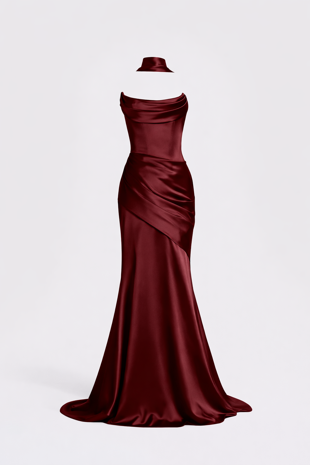 AZURA GOWN — Strapless Satin Mermaid with Flowing Tie