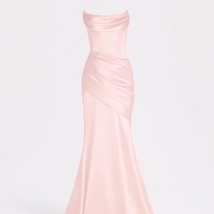 AZURA GOWN — Strapless Satin Mermaid with Flowing Tie
