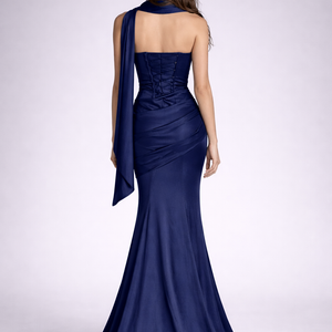AZURA GOWN — Strapless Satin Mermaid with Flowing Tie