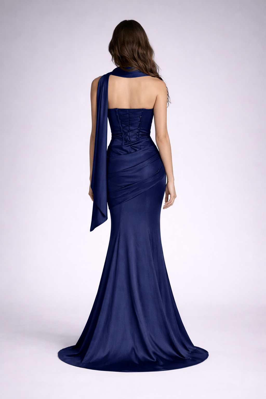 AZURA GOWN — Strapless Satin Mermaid with Flowing Tie