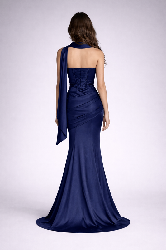 AZURA GOWN — Strapless Satin Mermaid with Flowing Tie