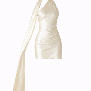 Grace Mini— Halter Satin Dress with Flowing Scarf Tie
