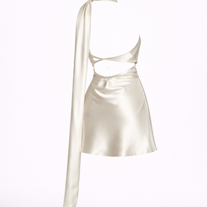 Grace Mini— Halter Satin Dress with Flowing Scarf Tie