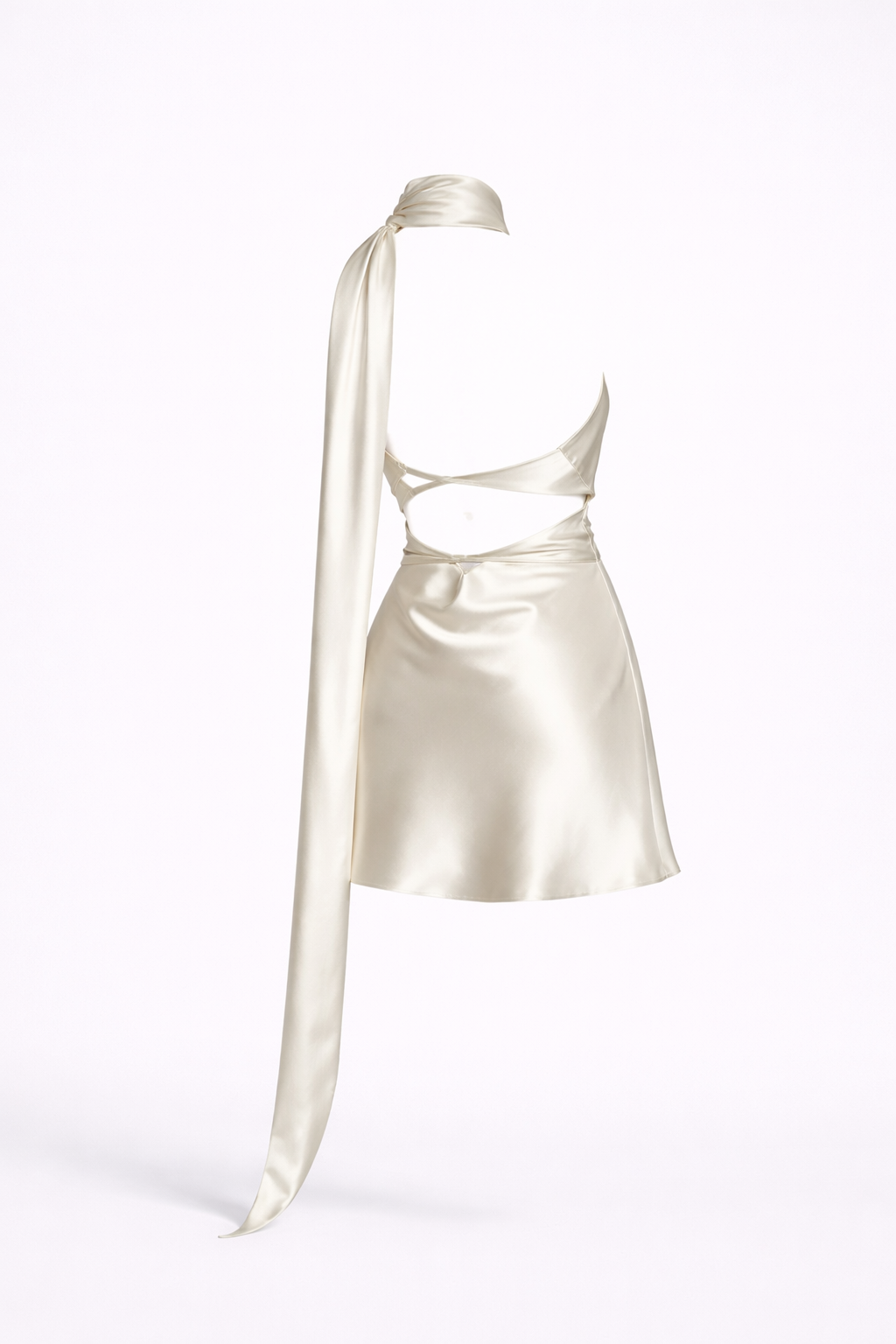 Grace Mini— Halter Satin Dress with Flowing Scarf Tie