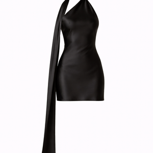 Grace Mini— Halter Satin Dress with Flowing Scarf Tie