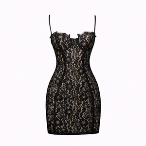 Lola Mini— Eyelash Lace Corset Dress with Spaghetti Straps
