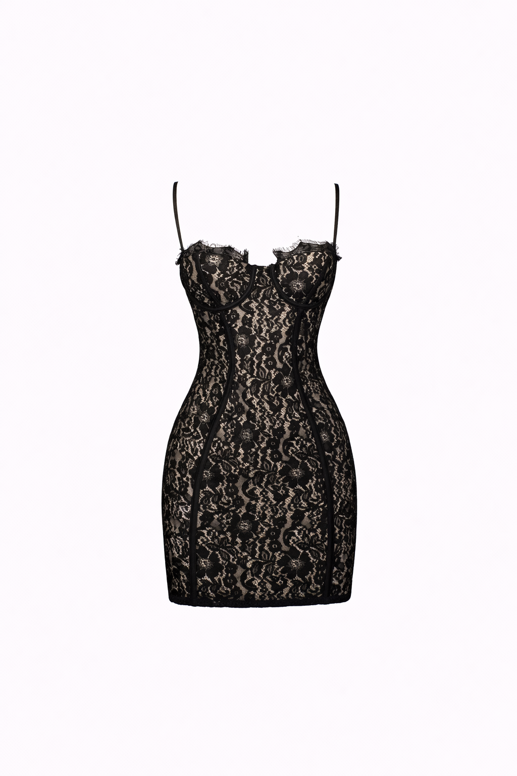 Lola Mini— Eyelash Lace Corset Dress with Spaghetti Straps