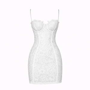 Lola Mini— Eyelash Lace Corset Dress with Spaghetti Straps