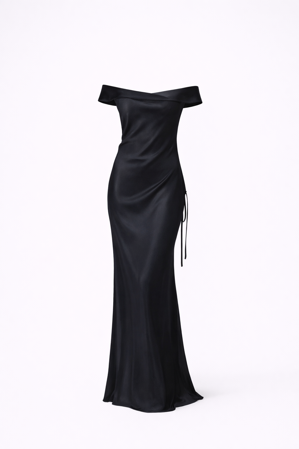 THE SOMERSET GOWN — Off-Shoulder Draped Satin Maxi with Open Back