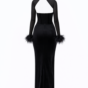 Bianca Velour Mesh Corset Maxi Dress