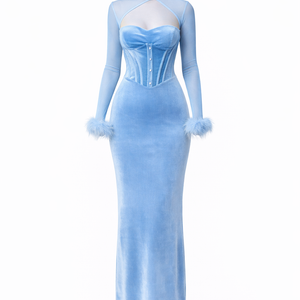 Bianca Velour Mesh Corset Maxi Dress