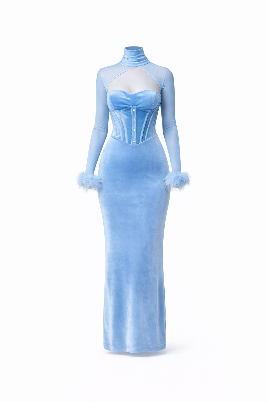 Bianca Velour Mesh Corset Maxi Dress