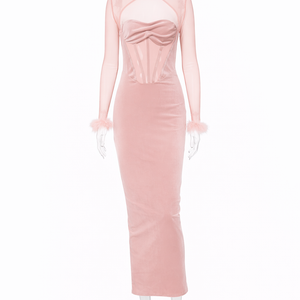 Bianca Velour Mesh Corset Maxi Dress