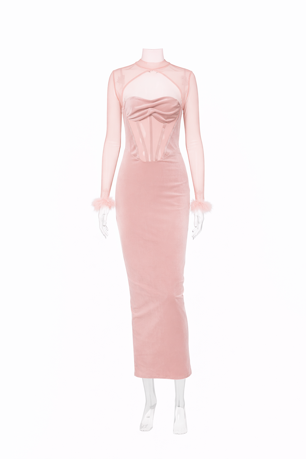 Bianca Velour Mesh Corset Maxi Dress