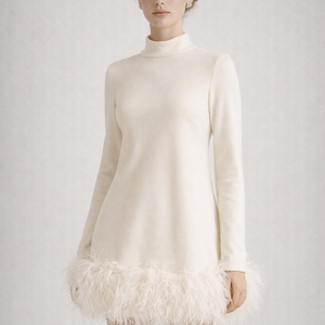 Odette Feather-Hem Turtleneck Mini Dress