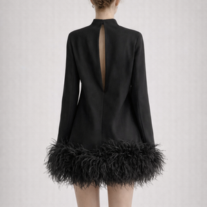 Odette Feather-Hem Turtleneck Mini Dress