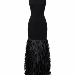 Raven Feather-Hem Backless Midi Dress