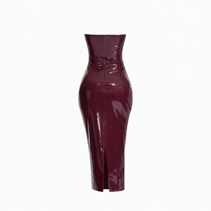 Dominique Patent Leather Bustier Midi Dress
