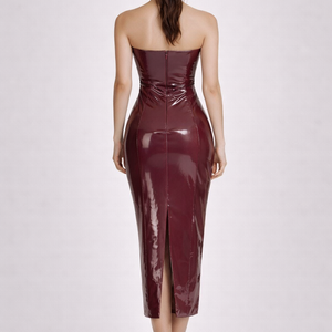 Dominique Patent Leather Bustier Midi Dress