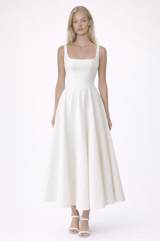 PORTOFINO DRESS — Square-Neck Midi with Full Circle Skirt