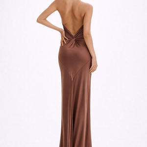 THE TULUM HALTER GOWN — Twisted Neckline Backless Maxi