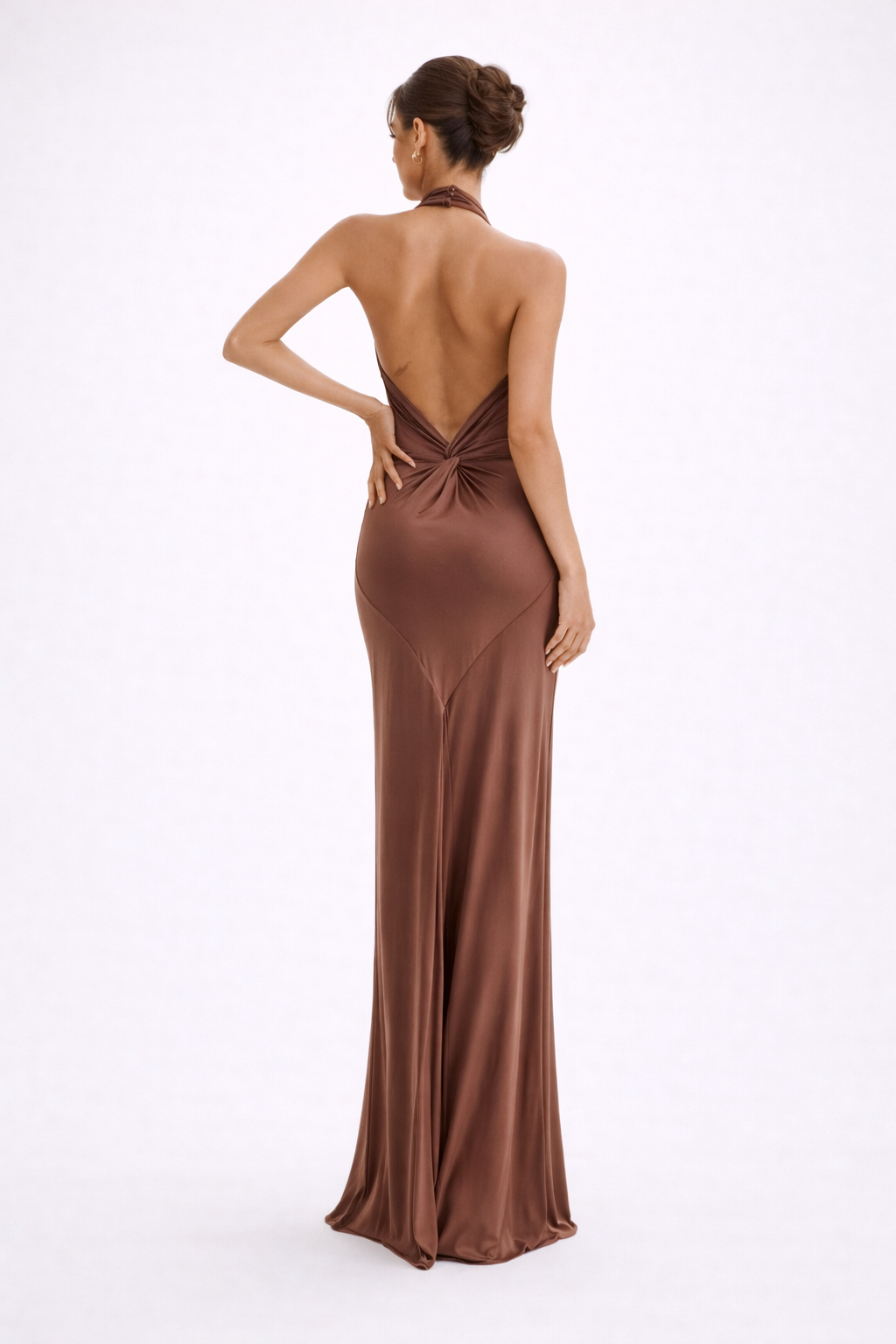 THE TULUM HALTER GOWN — Twisted Neckline Backless Maxi