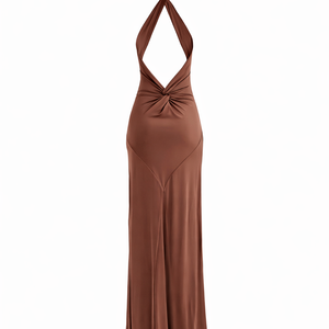 THE TULUM HALTER GOWN — Twisted Neckline Backless Maxi