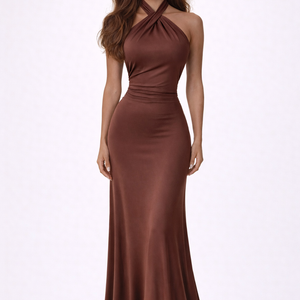 THE TULUM HALTER GOWN — Twisted Neckline Backless Maxi