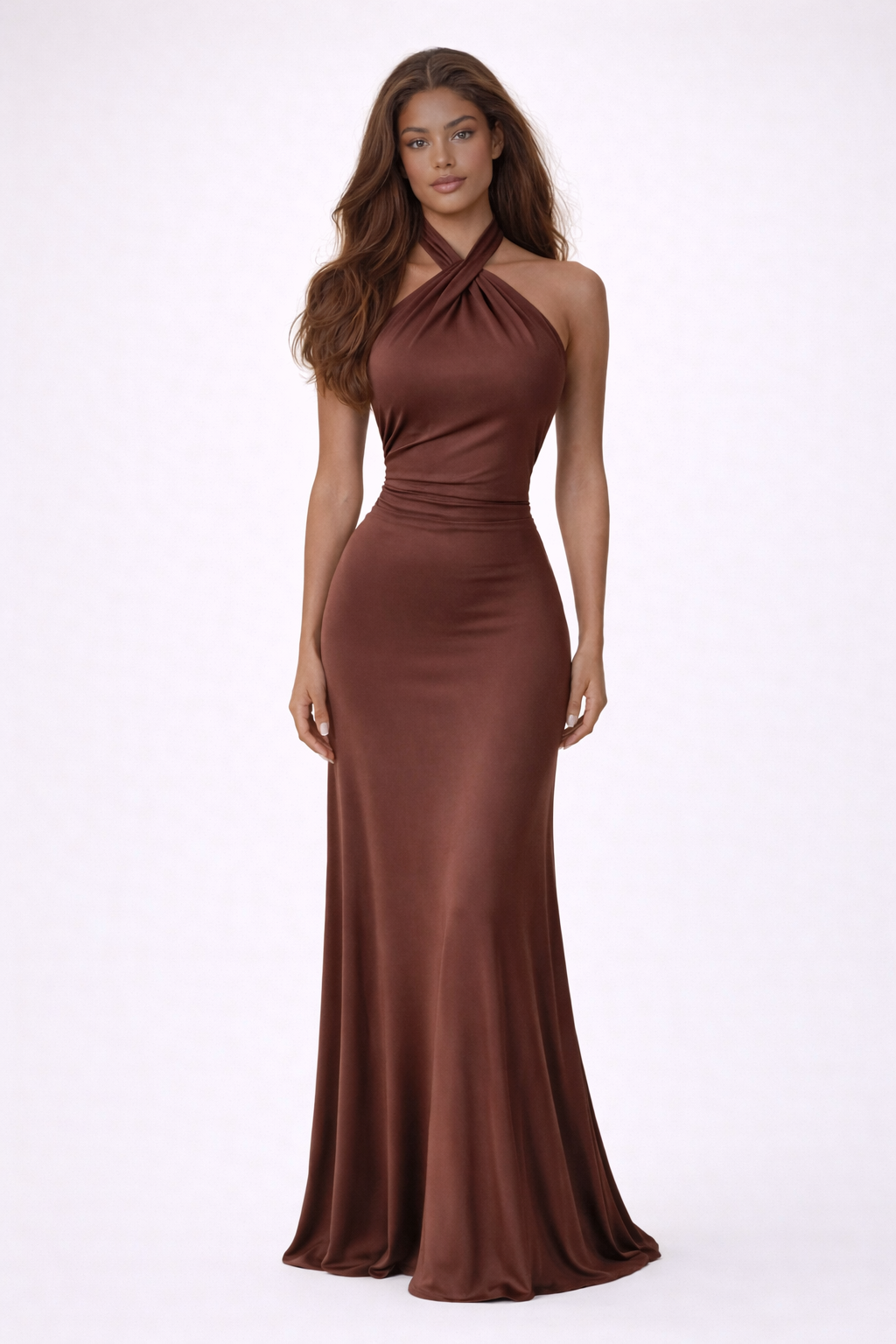 THE TULUM HALTER GOWN — Twisted Neckline Backless Maxi