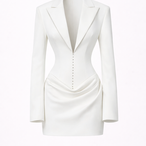 THE INES DRESS — Deep-V Blazer Mini with Hook-Eye Closure