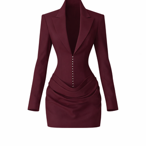 THE INES DRESS — Deep-V Blazer Mini with Hook-Eye Closure