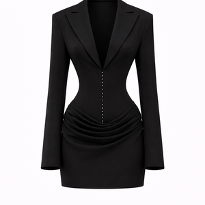 THE INES DRESS — Deep-V Blazer Mini with Hook-Eye Closure