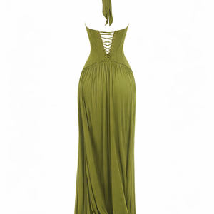 ELARA DRESS — Backless Halter Pleated Gown