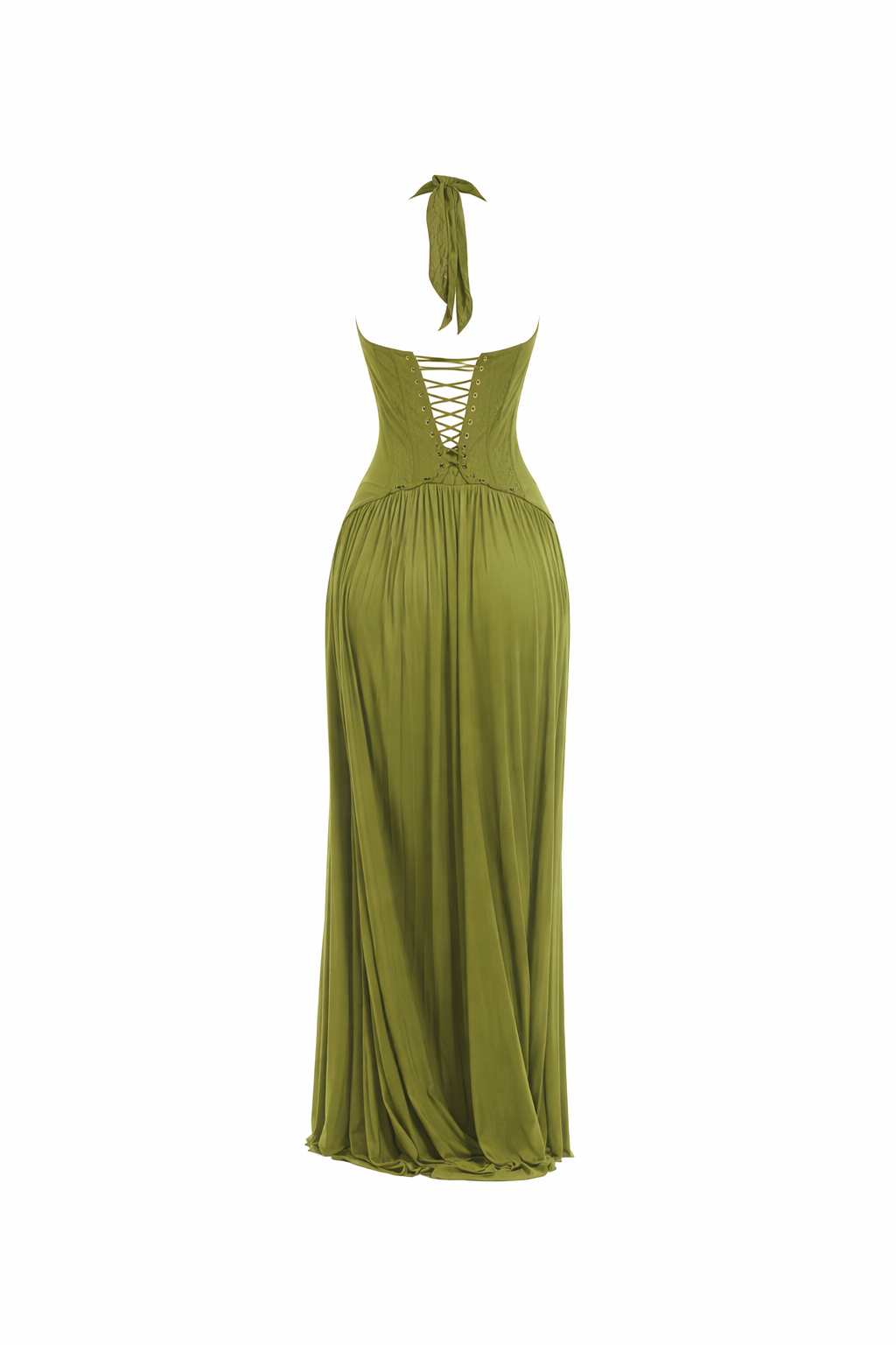 ELARA DRESS — Backless Halter Pleated Gown