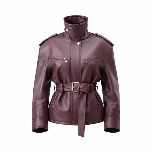 VIVIENNE JACKET — Structured Faux Leather with Belted Waist