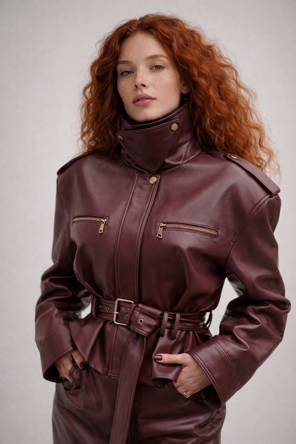 VIVIENNE JACKET — Structured Faux Leather with Belted Waist