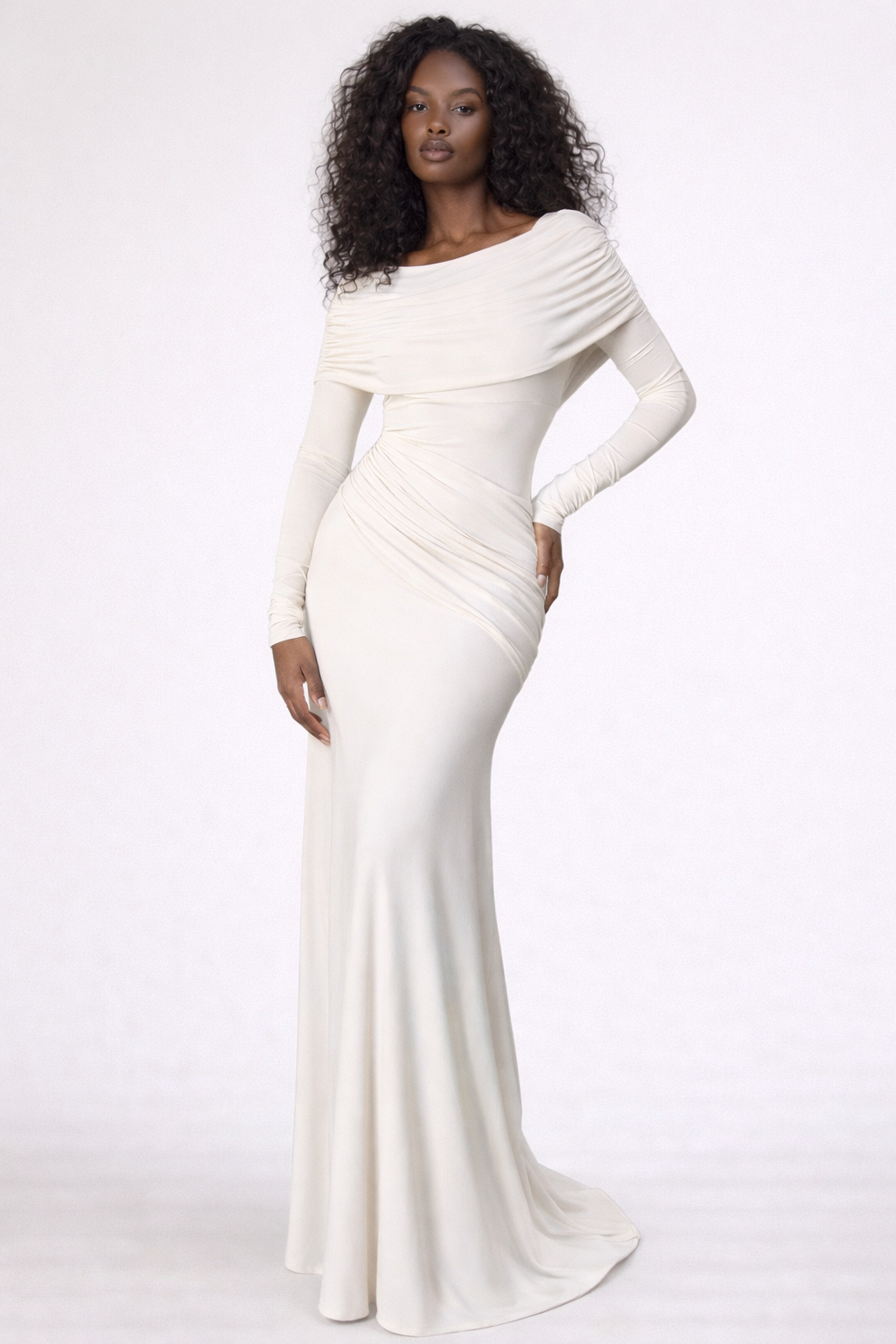 AURELIA GOWN — Draped Long-Sleeve Maxi Dress