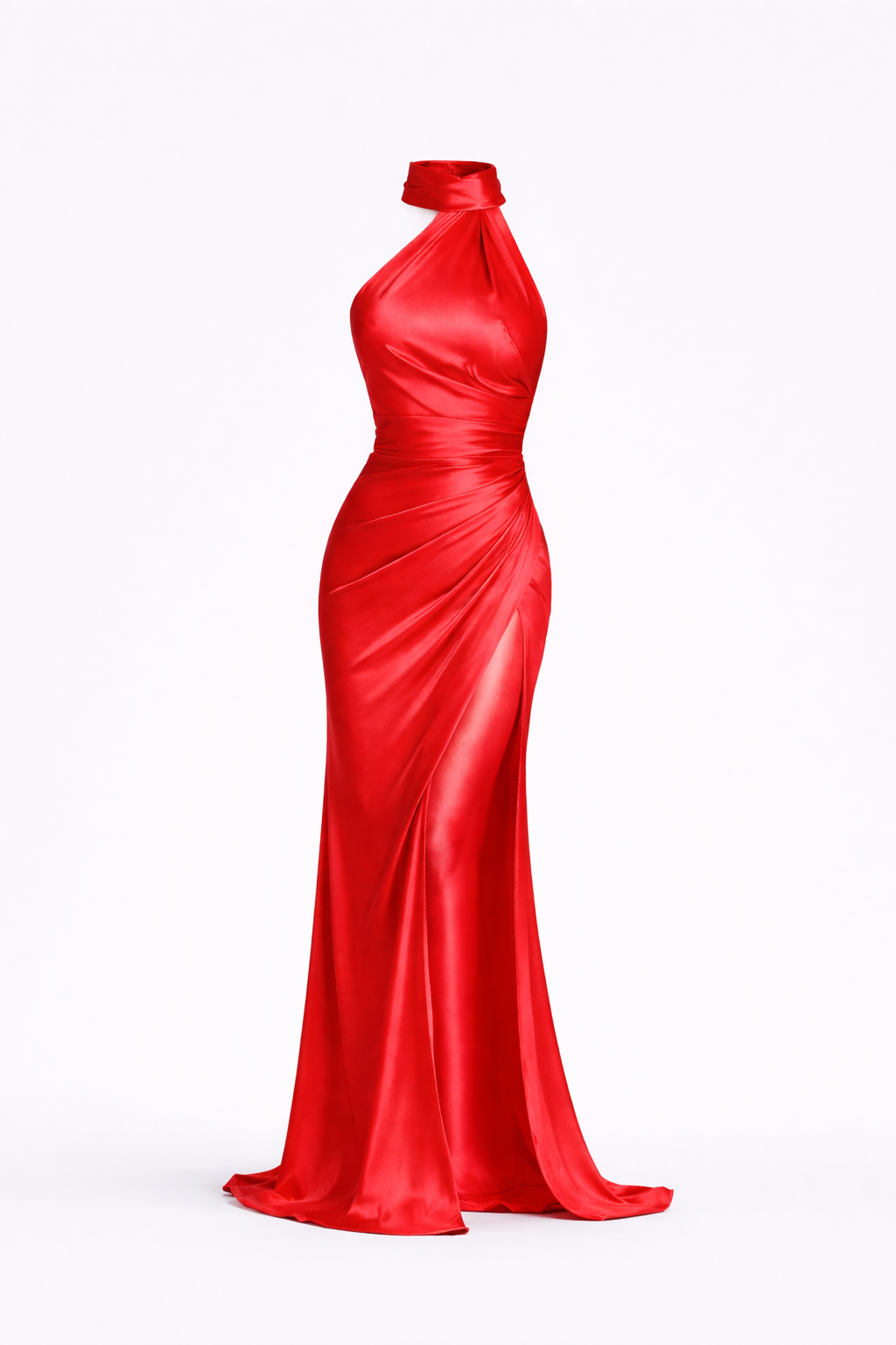 MIRA DRESS — Satin Halter Silhouette