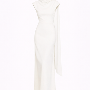 THE LYRA DRESS — Backless Draped Column Gown