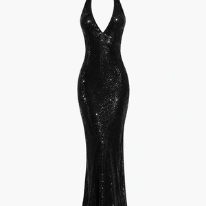 ELENA GOWN — Halter Sequin Column Maxi