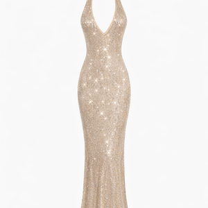 ELENA GOWN — Halter Sequin Column Maxi