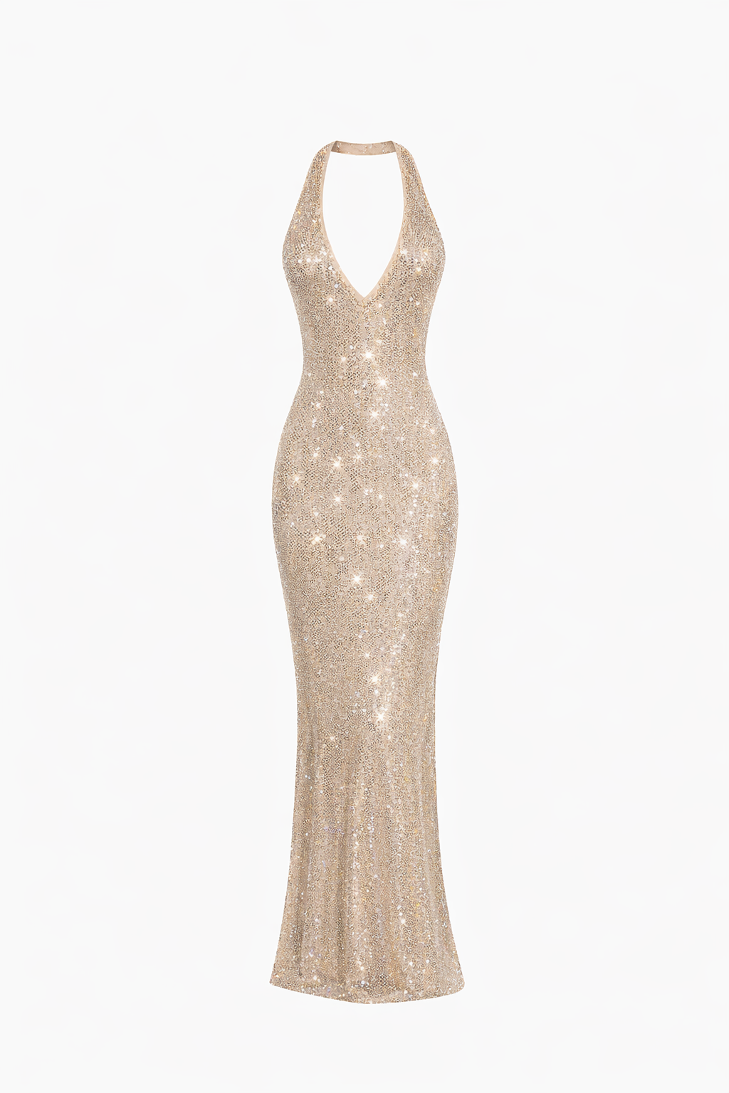 ELENA GOWN — Halter Sequin Column Maxi